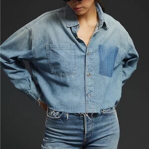 MOTHER • The Roomie Double Frenchie Crop Denim Shirt